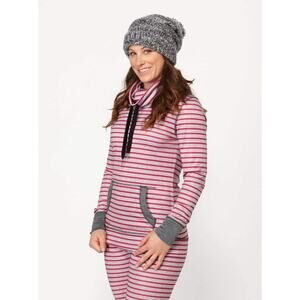 Roxy Plain Jane Slouchy Neck Striped Sweater in Magenta/Gray Size Large